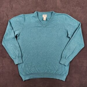 LL Bean Sweater Mens Large Tall Teal Blue V Neck Pullover Cotton‎ Cashmere Blend
